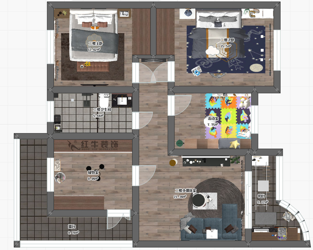 陶阳_兴都花园88号6-2-603-110㎡+阁楼-现代轻奢风格_二楼平面图
